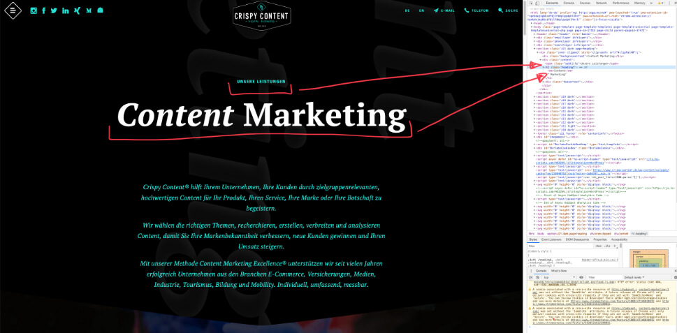 Website Content Relaunch Crispy Content®, Service Page crispycontent.de