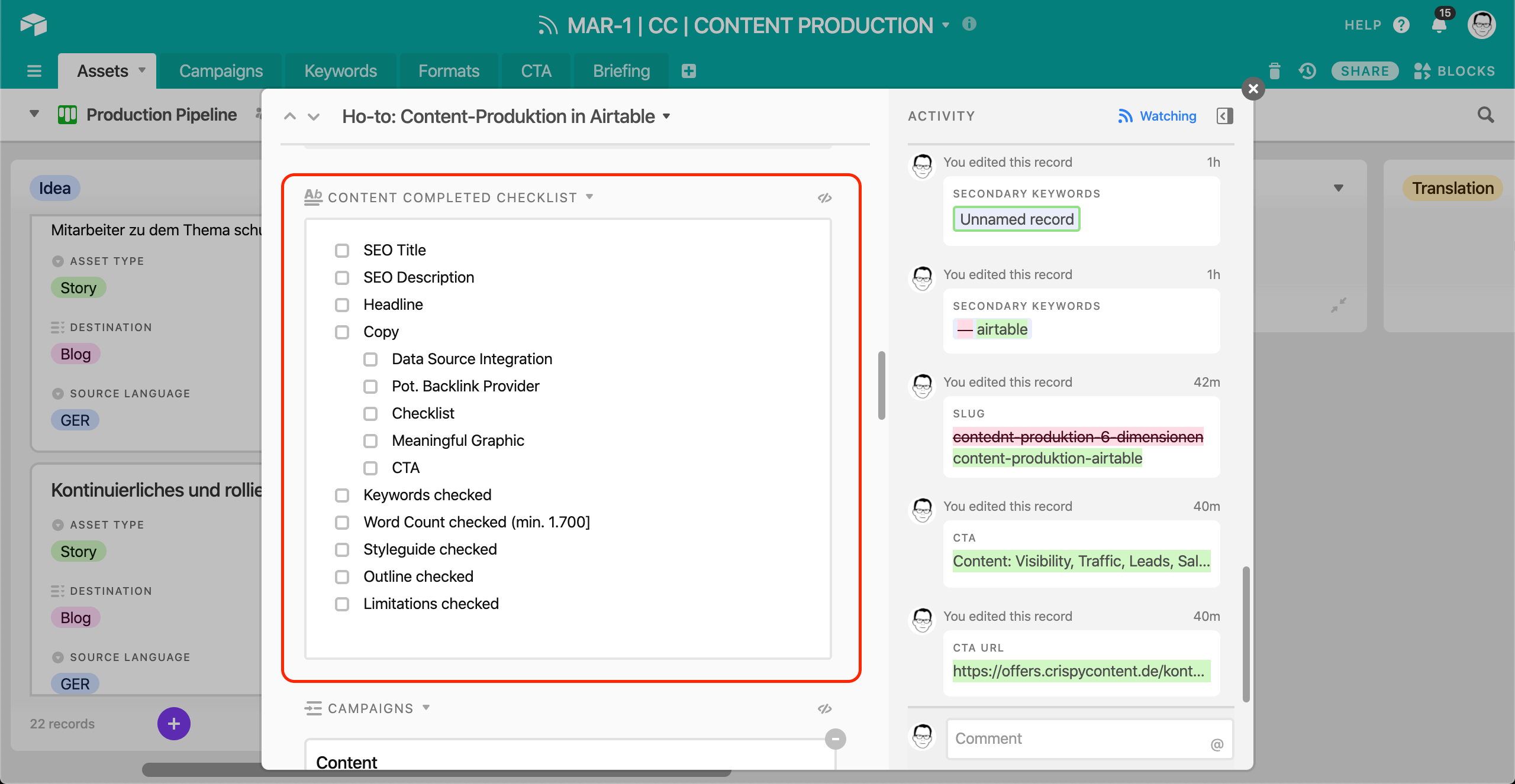 QA Checklist, Airtable