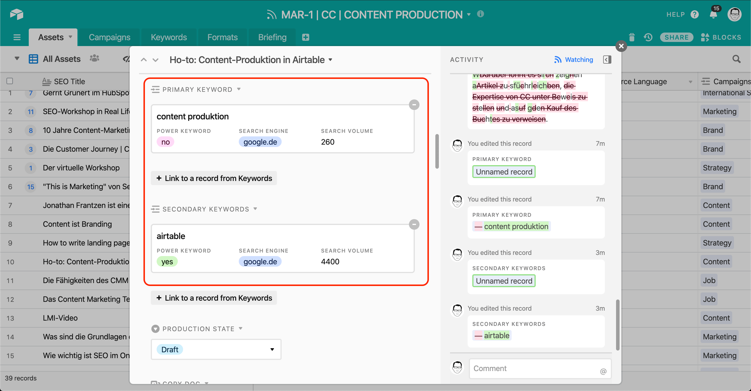 Keyword Assignment, Airtable